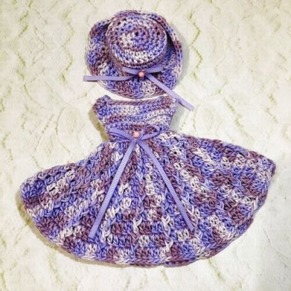 画像3: リカちゃん相当sizeレース編み【 ラベンダー色のワンピース&ハット　】 (3)