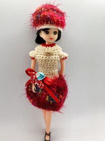 画像3: リカちゃん相当サイズ『キラキラワンピースドレス&ニット帽』 (3)