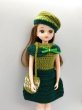 画像2: ジェニーちゃん等27cmサイズやリカちゃんsize『レース編み 緑のベレー帽とワンピースとバッグの3点セット』 (2)