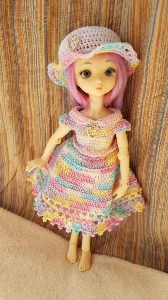 画像4: 花布糸様制作『ピンクパステルカラーの総レース編みワンピースセット』ShinyDOLLプリコsize (4)
