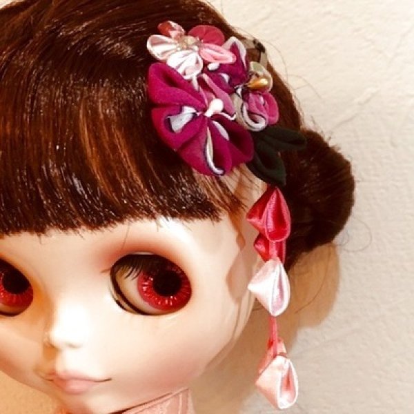 花布糸様 作成 ドールサイズつまみ細工 紫系のグラデーションパッチン留タイプ N S Doll Cafe