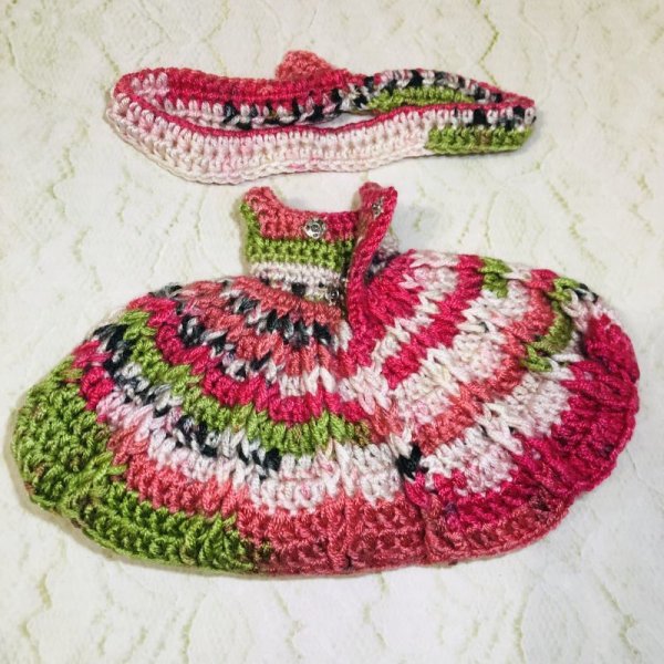 画像4: 花布糸様制作毛糸編み【 ドラゴンフルーツワンピースセット　】ネオブライスsizeプーリップsize (4)