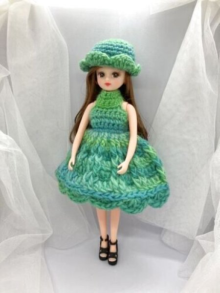 画像4: 『グリーングラデーションのホルターネックニットワンピース&お帽子セット】リカちゃん相当size (4)