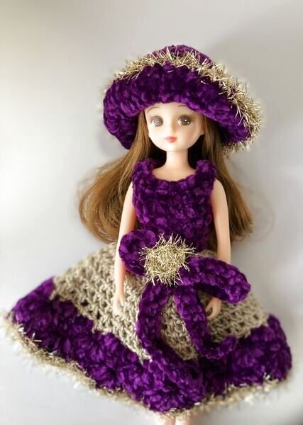 画像3: 【特価】リカちゃん相当サイズ『パープルニットパーティードレス&ハット』 (3)