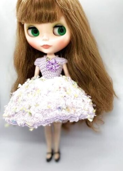 画像4: 花布糸様制作【レース編みと綿飴みたいな毛糸のワンピース】リカちゃん相当size (4)