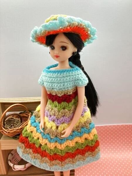 画像3: 花布糸様制作【レインボーカラーのニットワンピース&ハット】リカちゃん相当size (3)