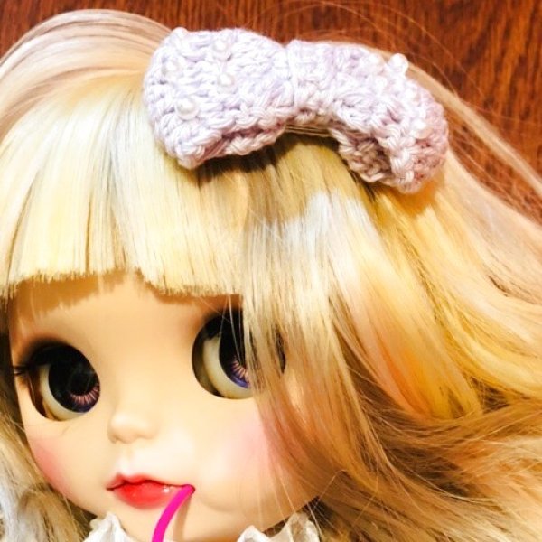 画像2: あま茶まる様制作 『 ライラック色おリボンヘアクリップタイプ 』巨頭ドール,等身大ドール, SD,DD,様々なドールさん等に (2)