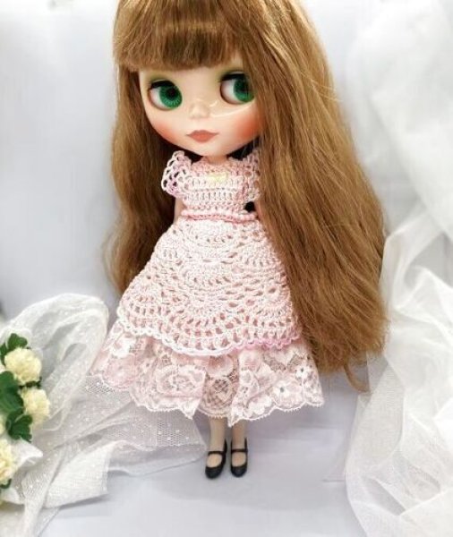 画像3: 総レース編み『ベビーピンクのワンピース』リカちゃん相当 size (3)