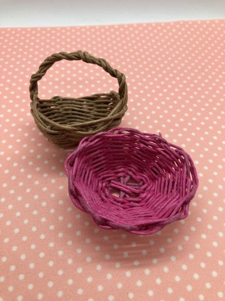 画像5:  1/6ドールサイズフルーツバスケット３点セット『 ピンクとブラウンとレッドのカゴバッグとフルーツバスケット』 (5)