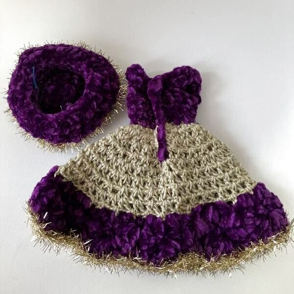 画像2: 【特価】リカちゃん相当サイズ『パープルニットパーティードレス&ハット』 (2)