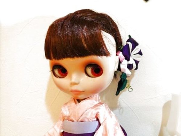 画像2: 花布糸様 作成 ドールサイズつまみ細工ヘアアクセサリー『 朝顔 ユーピンタイプ 』 (2)