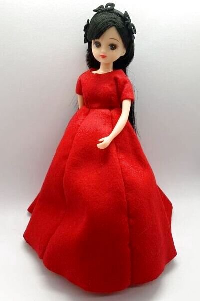 画像3: リカちゃん相当サイズ『赤いロングドレスセット』フェルト製 (3)