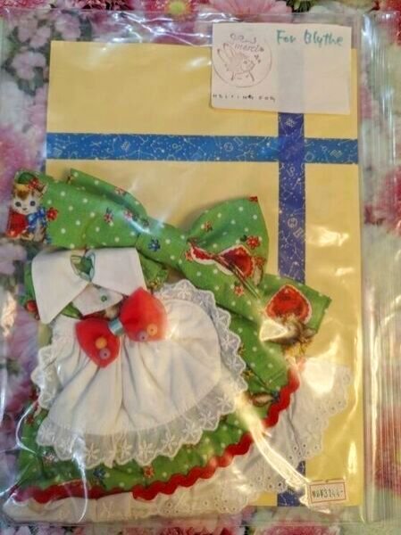 画像3: ネオブライスサイズ『レトロポップグリーンのロリィタエプロンワンピ&おリボンセット』 (3)