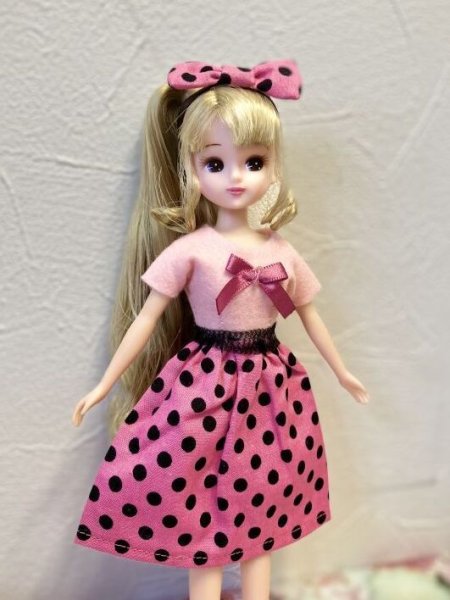 画像4: リカちゃん相当size『ピンクのドットワンピース&ヘアバンドセット』 (4)