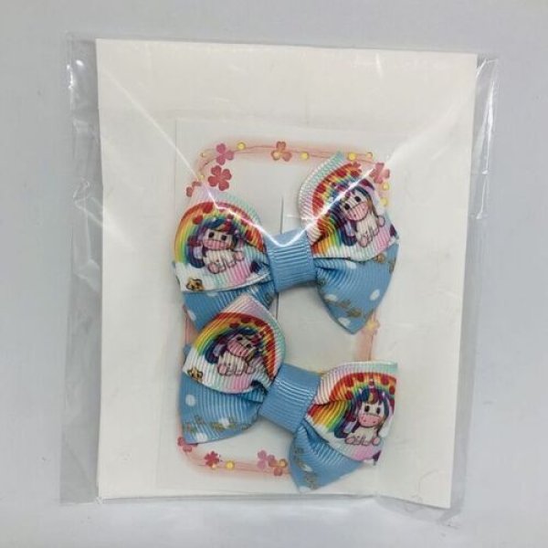 画像1: 『 おリボン型ユニコーン水色パッチン留セット 』ブライス~等身大ドールサイズ (1)