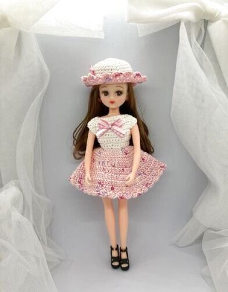 画像5: リカちゃん相当size『レース編みピンクお帽子とワンピースのセット』 (5)