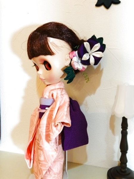 画像5: 花布糸様 作成 ドールサイズつまみ細工ヘアアクセサリー『 朝顔 ユーピンタイプ 』 (5)