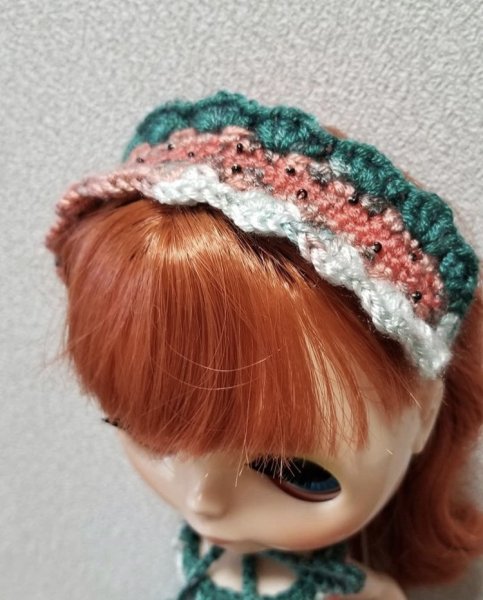 画像3: 花布糸様制作レース編み【 スイカワンピース&ヘッドドレス　】ネオブライスsizeプーリップsize (3)