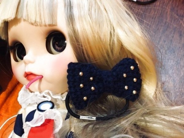 画像2:  『  ネイビーブルー おリボンヘアゴムタイプ 』 ネオブライス ,プーリップ,等身大ドール,様々なドールさん等に (2)