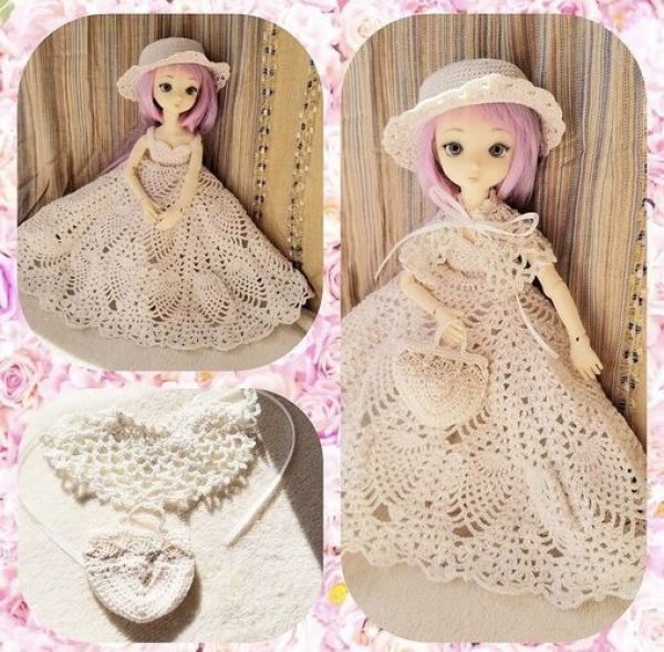 画像3: 『生成りの総レースパイナップル編みのワンピースセット』Shiny DOLLプリコsize (3)