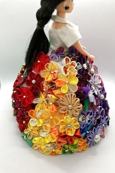 画像4: リカちゃん相当sizeつまみ細工のドレス花布糸様製作 (4)