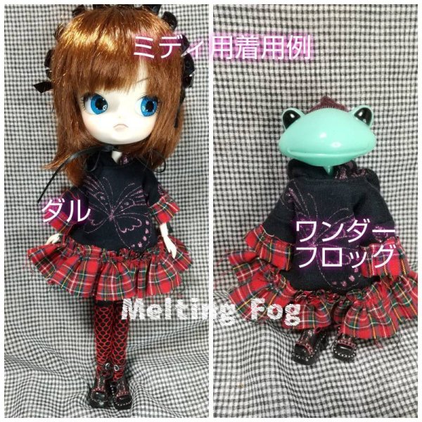 画像3: ミディブライス又はダル、ビョル、ワンダーフロッグ相当サイズ『パンクワンピース&ヘッドドレスセット黒×赤チェック』 (3)