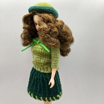 画像1: ジェニーちゃん等27cm相当ドールsize『レース編み緑のお帽子とスカートのセット』