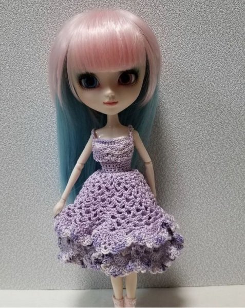 画像3: コロナに負けないキャンペーン応援価格!花布糸様制作レース編み【 ラベンダー色のワンピースとボネのセット　】ジェニーちゃんsize (3)