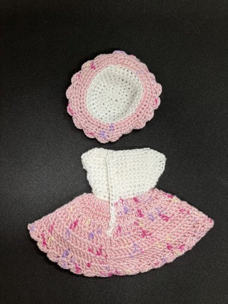 画像3: リカちゃん相当size『レース編みピンクお帽子とワンピースのセット』 (3)