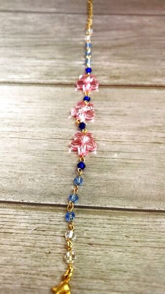 画像3: 『 キラキラ桜のビーズネックレス　』 青　色々なサイズのドールさんに(全長22cmアジャスター付き) (3)