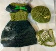 画像4: ジェニーちゃん等27cmサイズやリカちゃんsize『レース編み 緑のベレー帽とワンピースとバッグの3点セット』 (4)