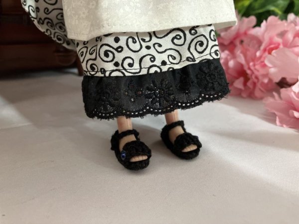 画像5: ネオブライス.リカちゃんsize『レース編みルームサンダル』ブラック (5)