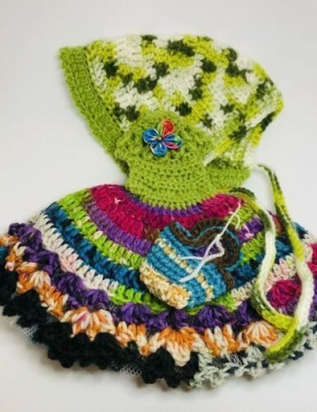 画像2: プーリップ相当 size『MIXニットのワンピース&ボネとバッグのセット』 (2)