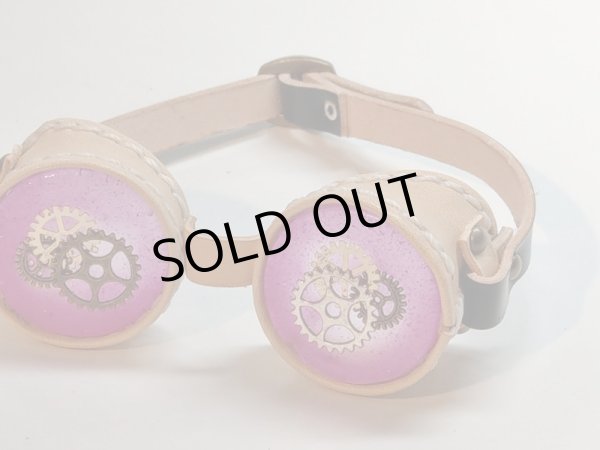 画像1: ネオブライスサイズgohongi様制作革製ゴーグル「ナチュラル×ピンク」 (1)