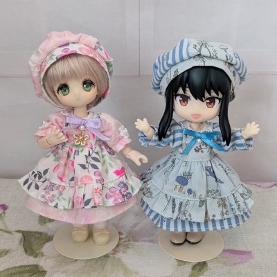 画像1: オビツ11ねんどろいどどーる共用サイズ　ワンピース&サイズ違いベレー帽2点セット『ブルー』