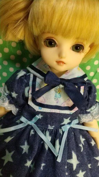 画像2: 幼SD相当サイズ『ワンピースとおリボンヘッドドレスとつけ襟セット』 (2)