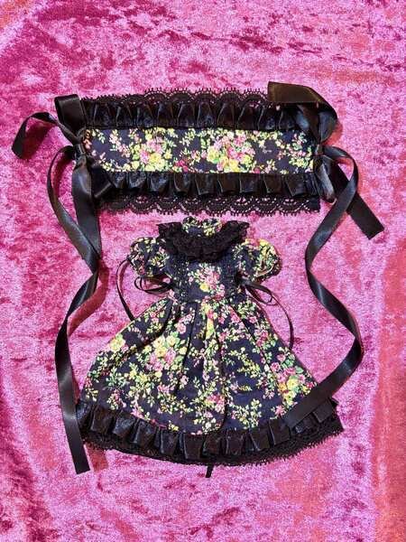 画像2: 『黒ロリィタ花柄ワンピースとヘッドドレスセット』ネオブライス.ブライスサイズ　 (2)