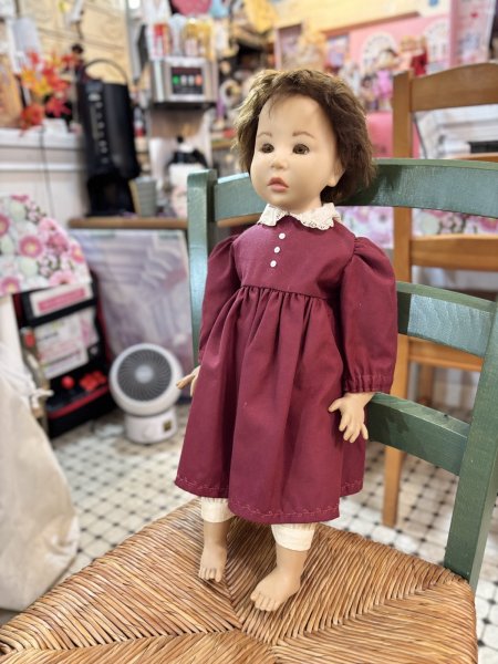 画像2: モヘアのダークブラウンヘアーの女の子　ドイツ製　ヴィンテージ52cmヘットマーク有り (2)