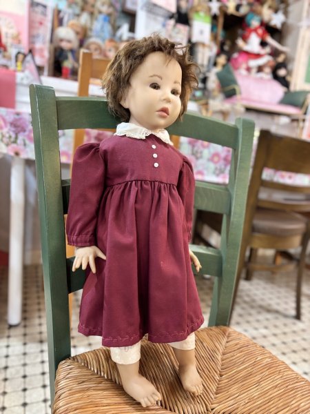 画像3: モヘアのダークブラウンヘアーの女の子　ドイツ製　ヴィンテージ52cmヘットマーク有り (3)