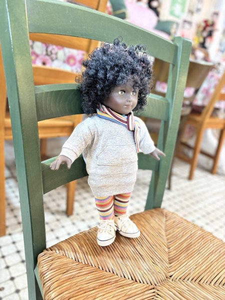 画像2: アフロヘアのクロスボディドール　フランス製　ヴィンテージ32cm (2)