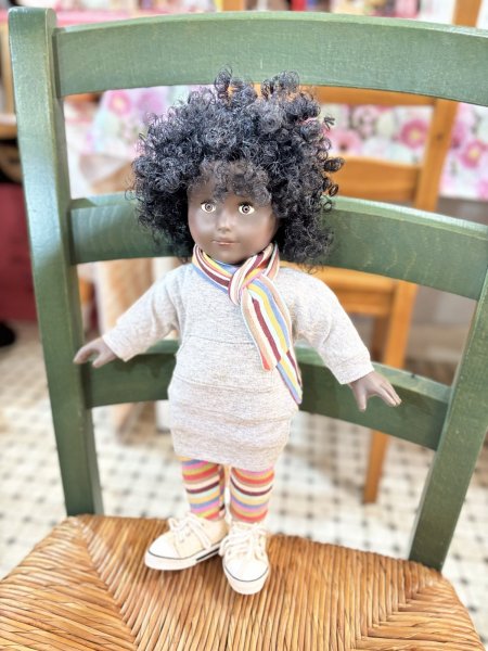 画像1: アフロヘアのクロスボディドール　フランス製　ヴィンテージ32cm (1)