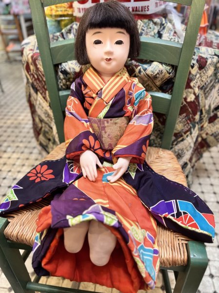 画像6: 大きな大正時代の市松人形『明仙のお着物』人毛　傷有　経年劣化有63cmアンティーク (6)