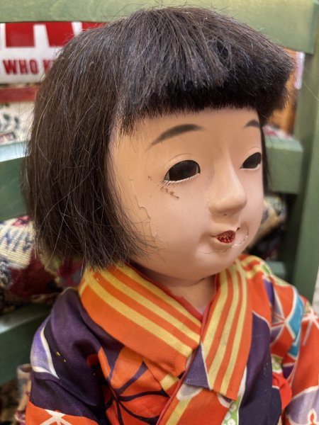 画像7: 大きな大正時代の市松人形『明仙のお着物』人毛　傷有　経年劣化有63cmアンティーク (7)