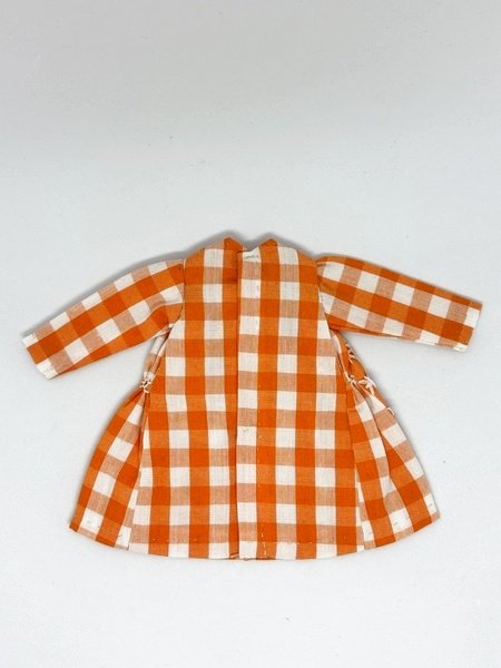 画像2: リカちゃん相当size『オレンジチェックのスモッキング刺繍ワンピース』 (2)