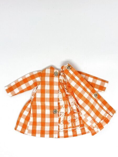 画像4: リカちゃん相当size『オレンジチェックのスモッキング刺繍ワンピース』 (4)
