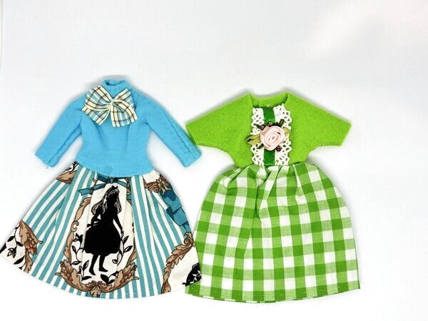 画像1: 【特価】花布糸様制作『着せ替えセット☆異素材の長袖ワンピースと半袖ワンピースセット』1/6ドール size (1)