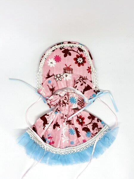 画像2: MeltingFog様制作『ワンピース&ボネのsetピンク×ブルー』ミディブライス相当sizeクラシカル甘ロリータ (2)