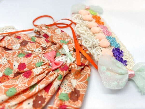 画像4: キキポップサイズ『オレンジ系のロリィタワンピース&ヘッドドレスのセット』 (4)