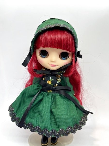 画像1: ミディブライス相当サイズ『クラシカルロリィタDark greenワンピース&ヘッドドレスセット』 (1)