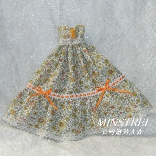 画像2: 吟遊詩人様 作成 プーリップサイズ『ノースリーブワンピースとおリボンセット』【オレンジ系フラワーデザイン】 (2)